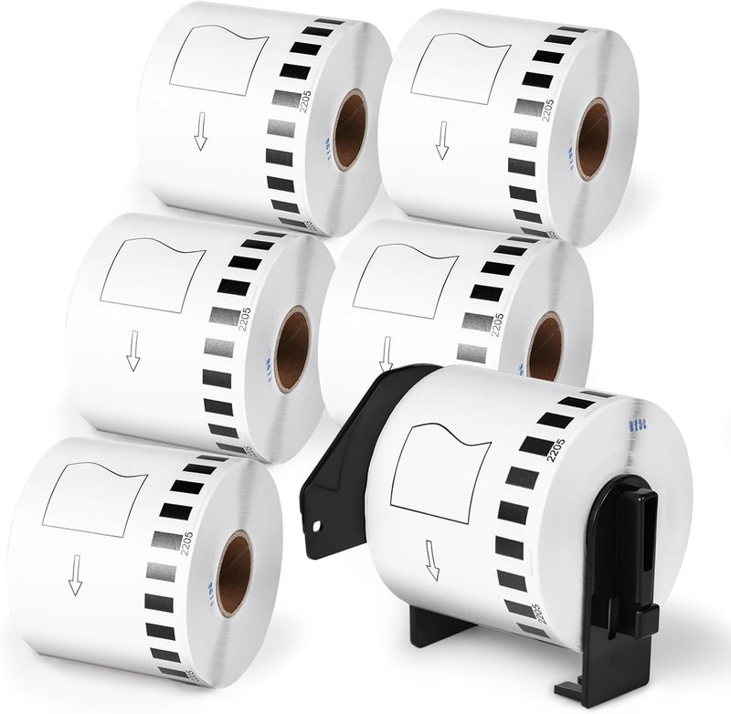 Anycolor DK-2205 Replace for Brother DK2205 (2.4 in x 100 ft) White Paper Label Maker Tape, Continuous Labels Use for Brother QL-800 QL-720NW QL-810W QL-820nwb Printer - 6 Rolls + 1 Frame - Image 1